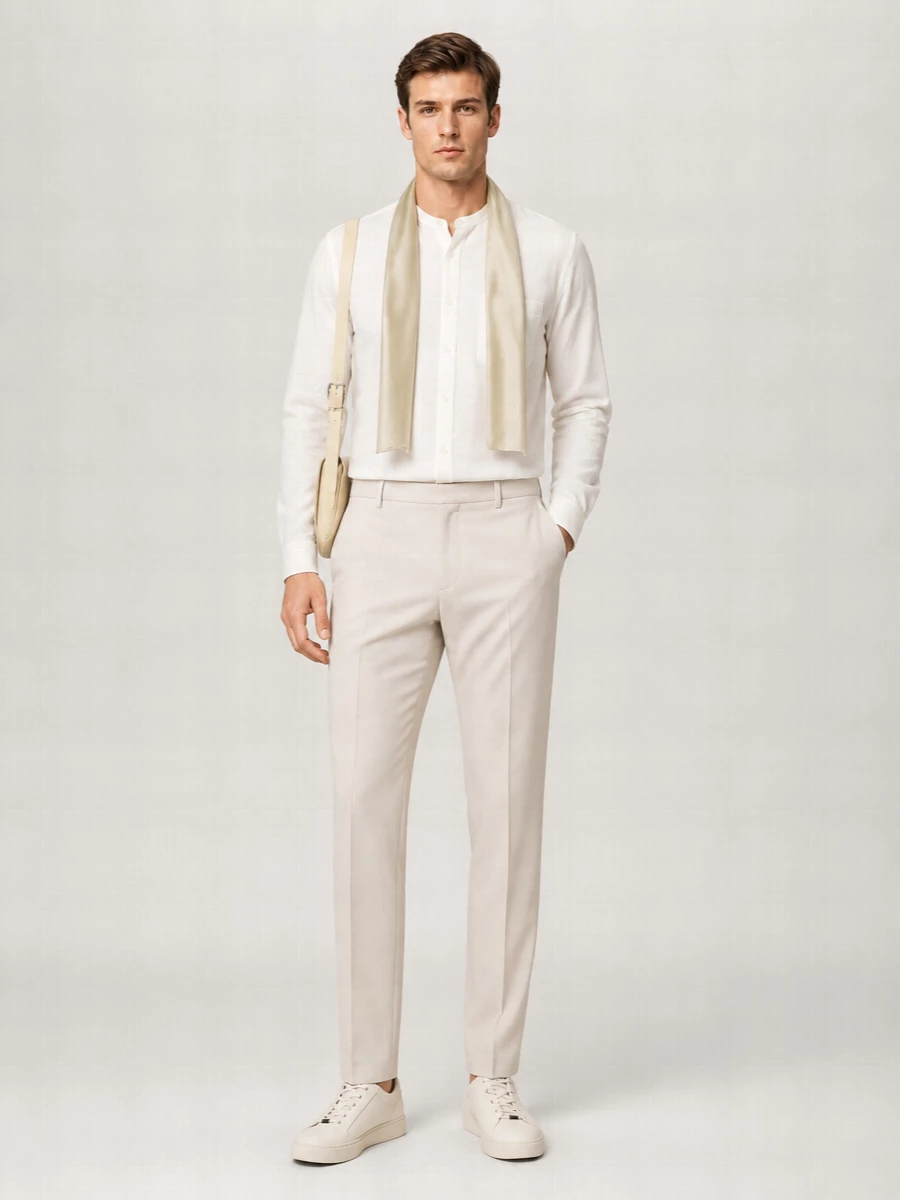 Woolrich Linen Mandarin Collar Long-Sleeve Shirt