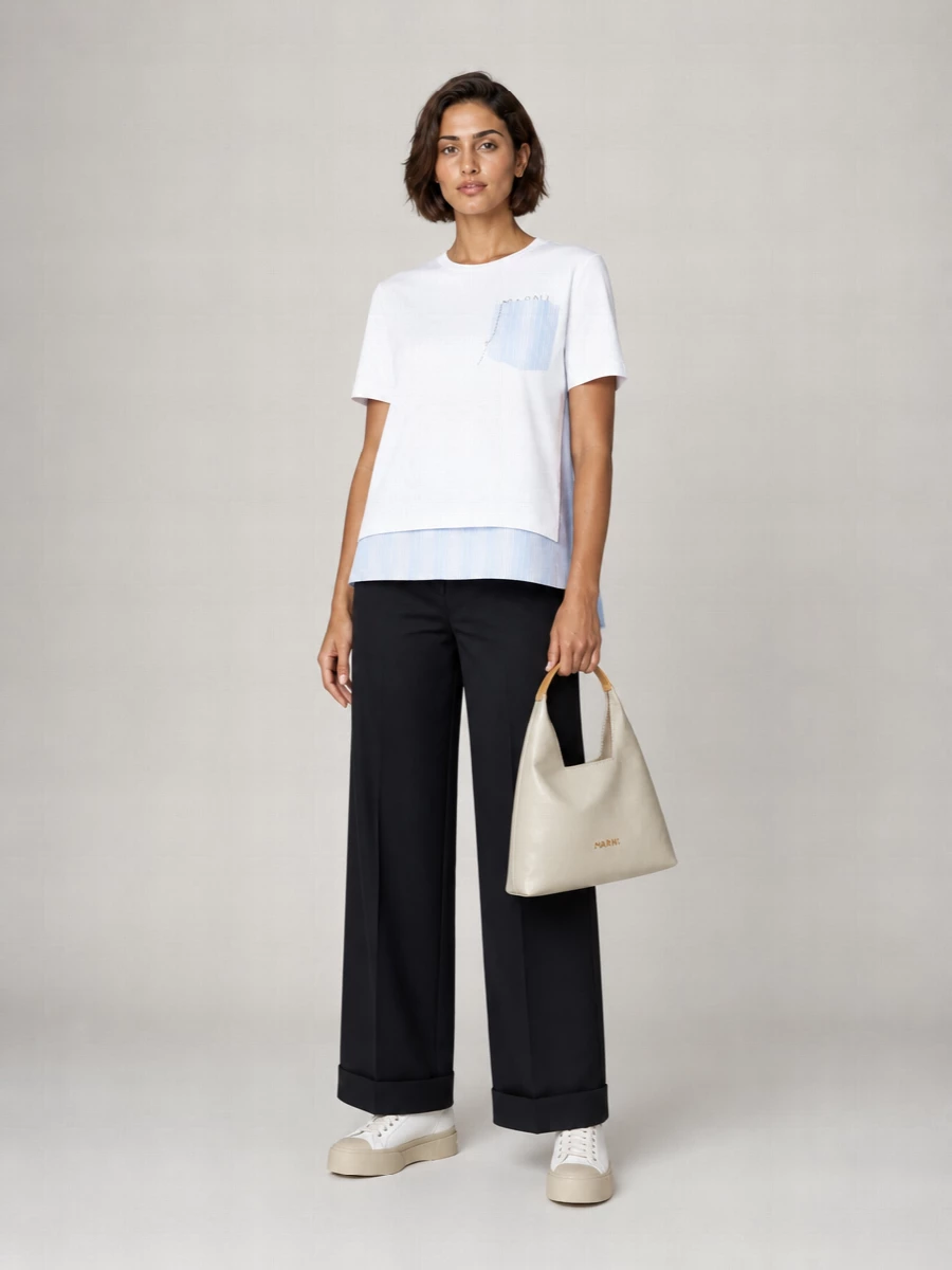 Marni Striped Cotton Ribbed-Crew-Neck Short-Sleeve Asymmetric-Hem T-Shirt