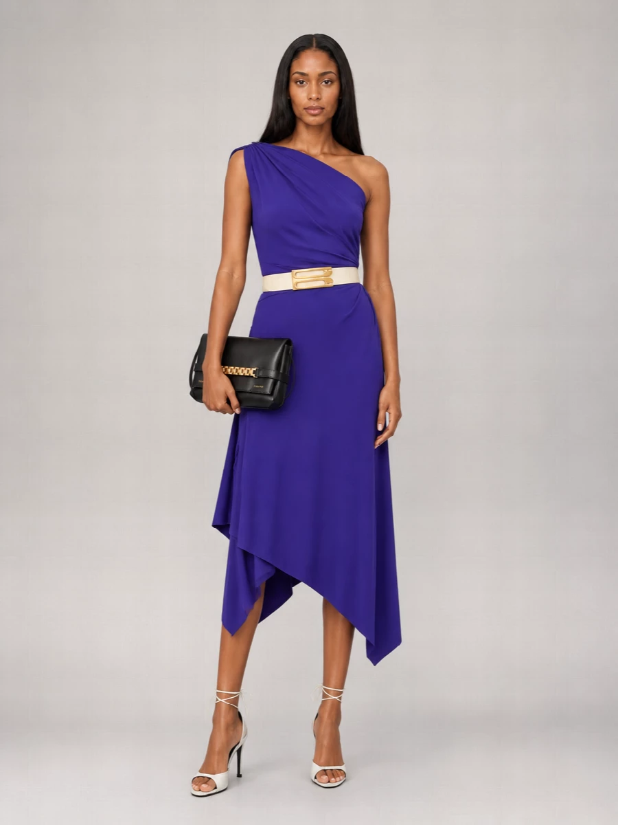 Victoria Beckham Asymmetric Sleeveless Midi Dress