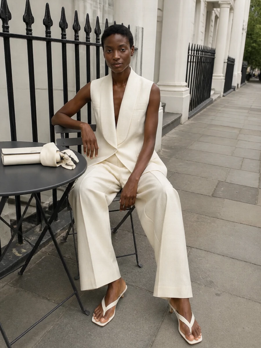 Maison margiela ivory tailoring wide leg outfit