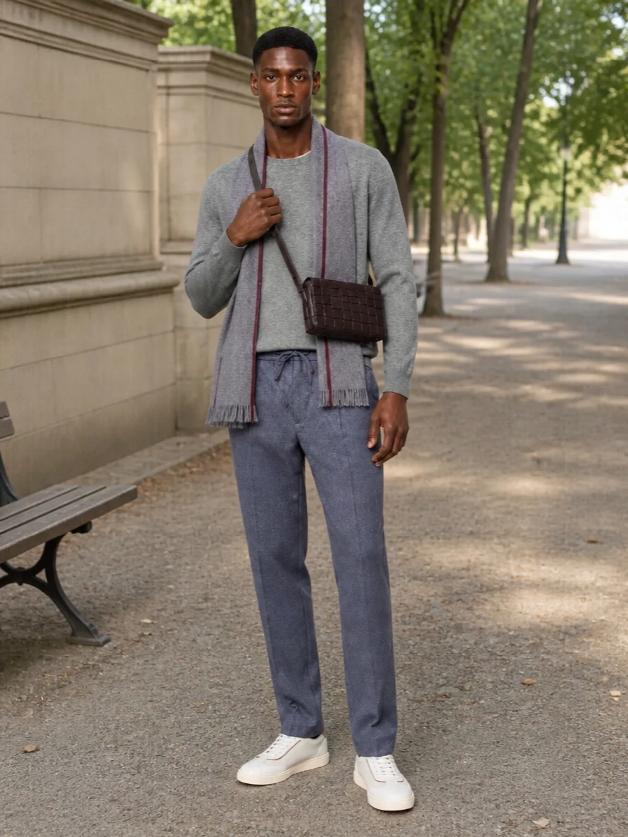 Brunello cucinelli grey sweater slate trousers