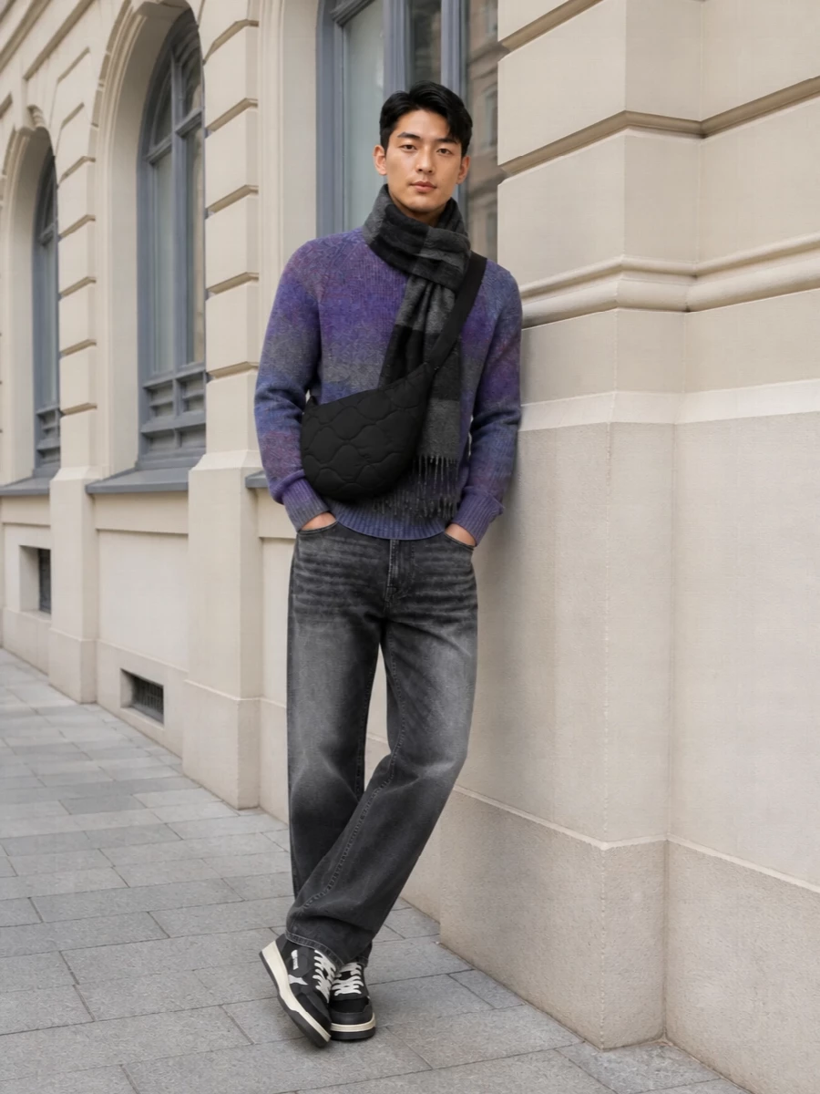 Les deux gradient sweater charcoal jeans outfit