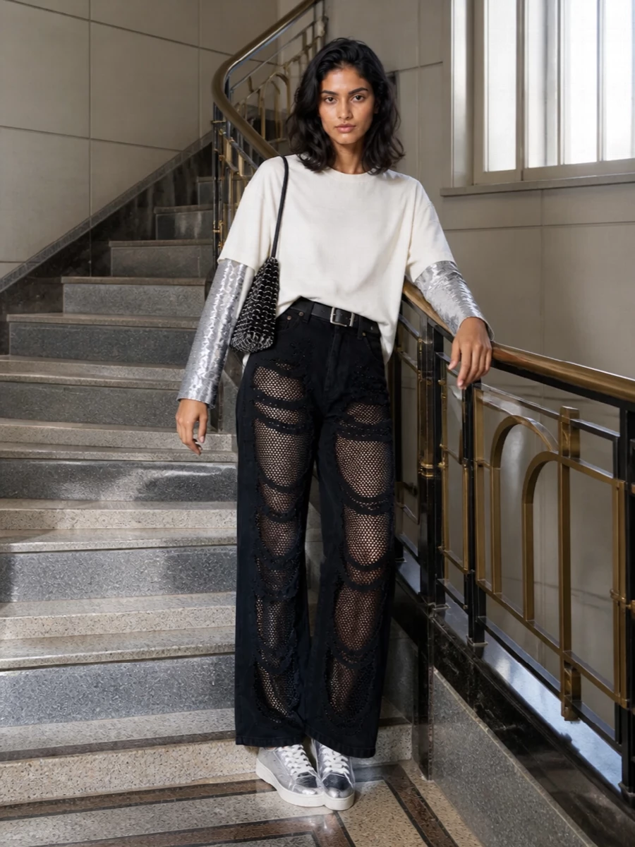 Darkpark sequin tee mesh pants paco rabanne bag