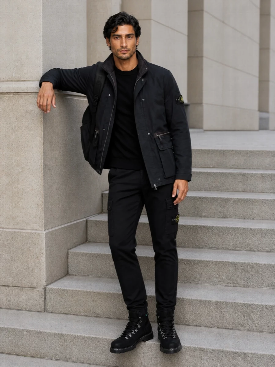 Stone island field jacket black cargos boots
