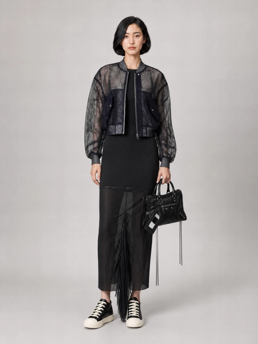 Rick Owens Gathered Sleeve Nylon Single Breasted Coat