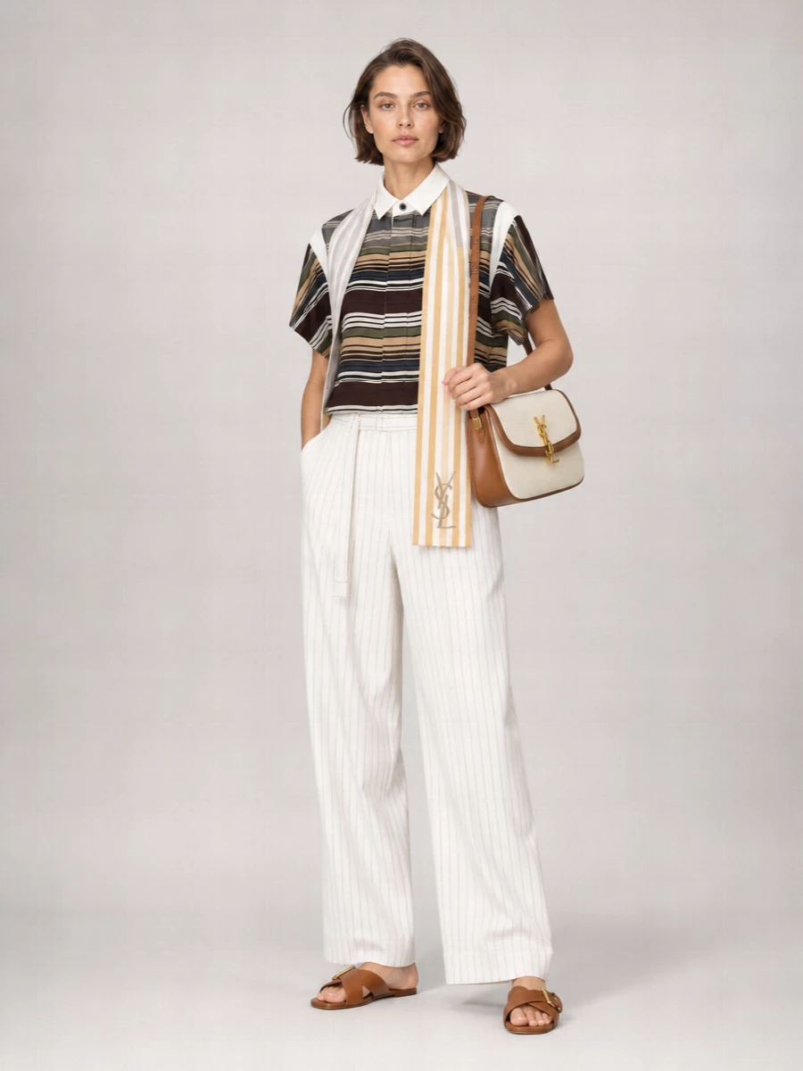 Saint Laurent Silk Cotton Striped Scarf