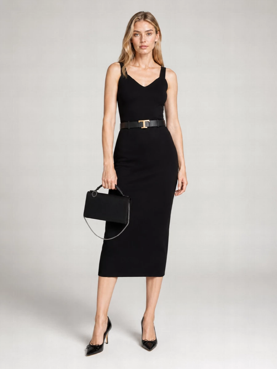 Max Mara Stretch Viscose Sweetheart Neck Slim-Fit Midi Dress