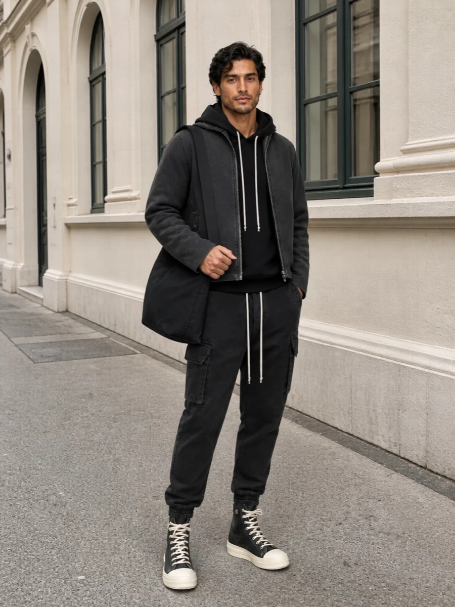 Rick owens drkshdw charcoal jacket streetwear outfit