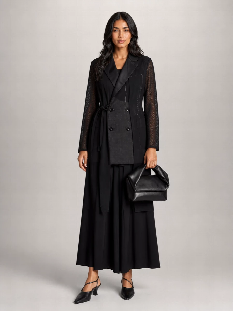 Junya Watanabe Mesh Panel Wrap Midi Coat