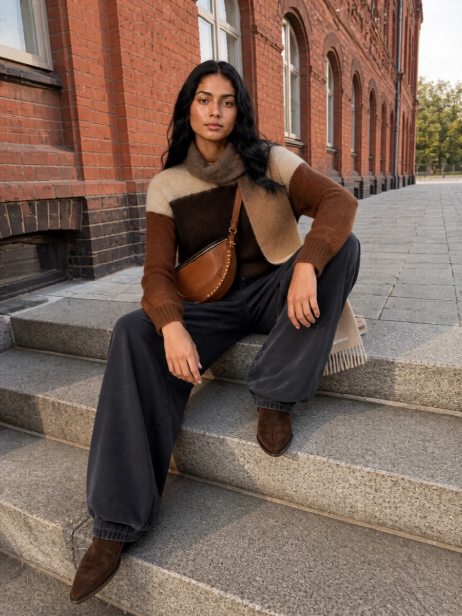 Isabel marant boho sweater wide leg trousers outfit