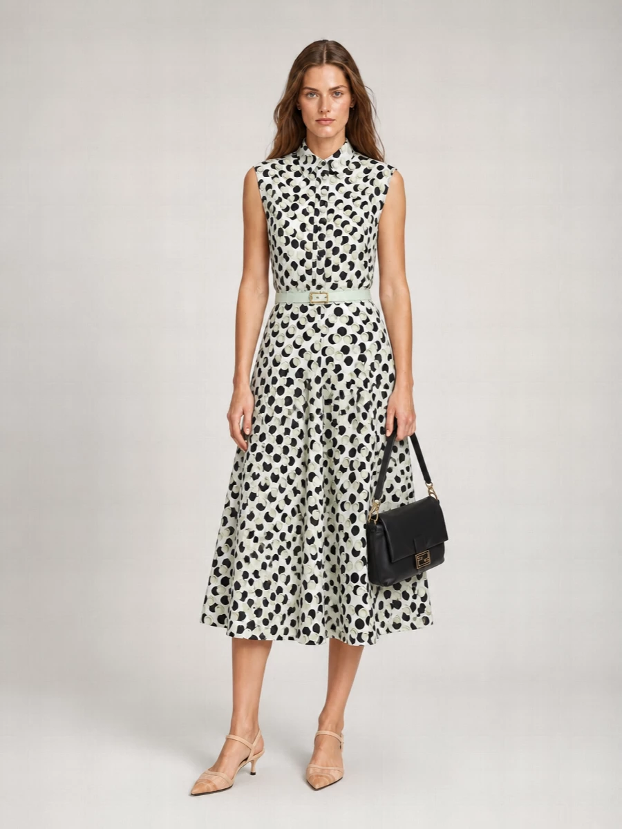 Fendi Silk Polka-Dot Asymmetric Midi A-Line Skirt