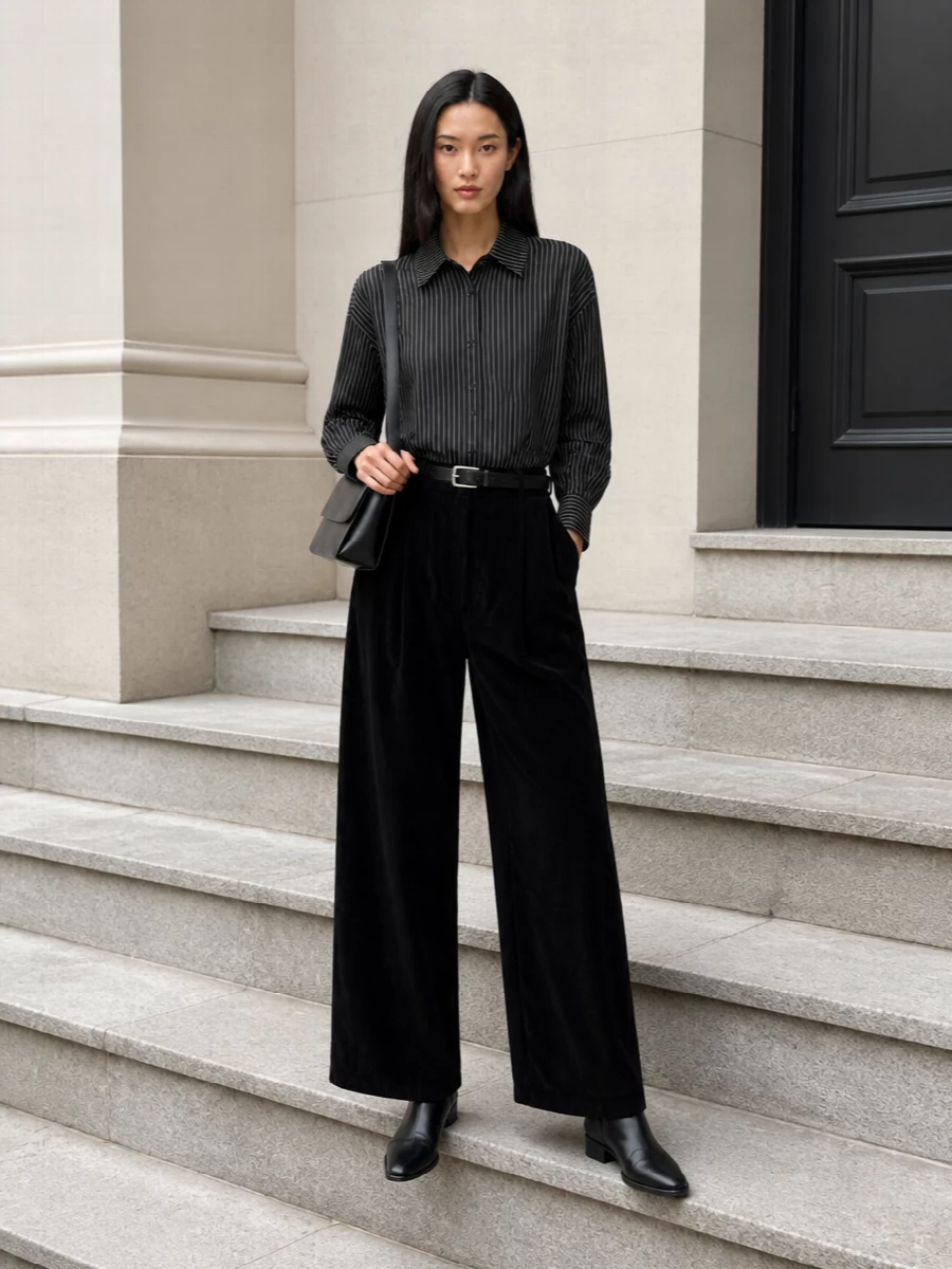 Frankie shop wide leg trousers striped shirt