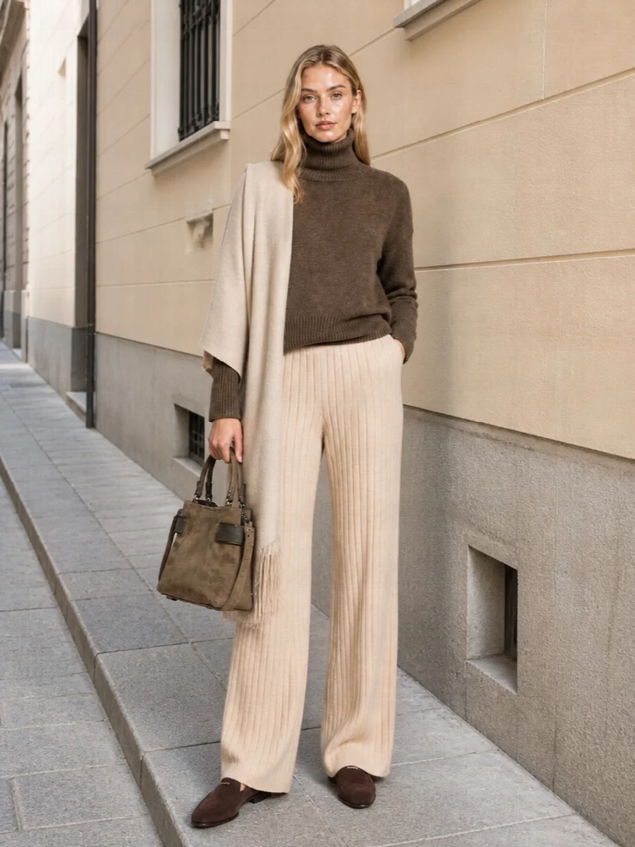 Brunello cucinelli knit pants mink brown turtleneck