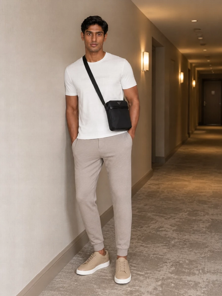 Emporio armani mens white tee taupe joggers