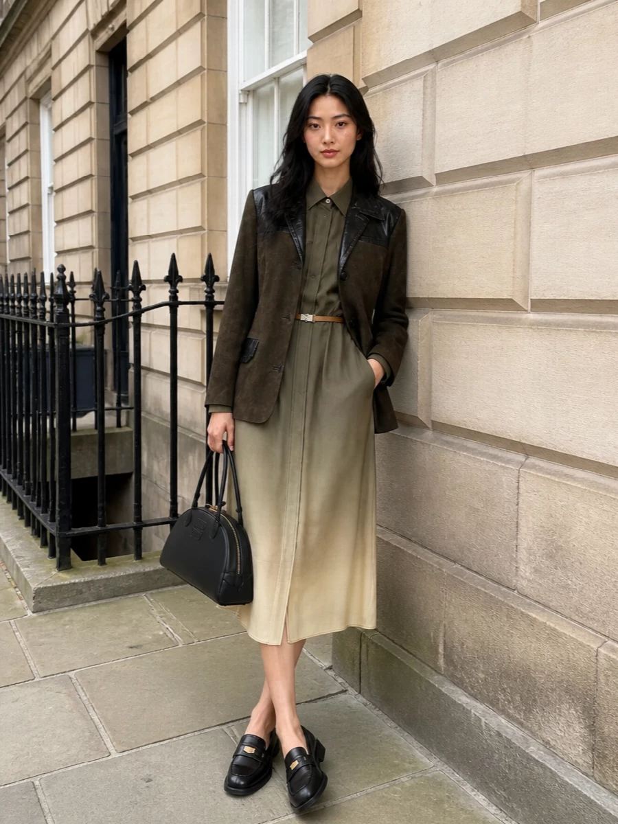 Prada ombre shirt dress miu miu blazer outfit