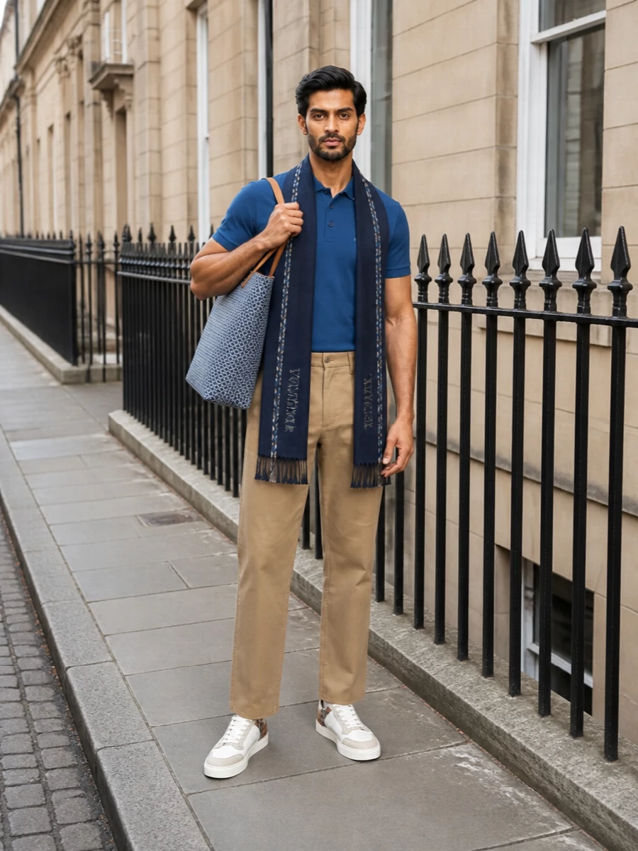 Burberry blue polo camel trousers prada tote