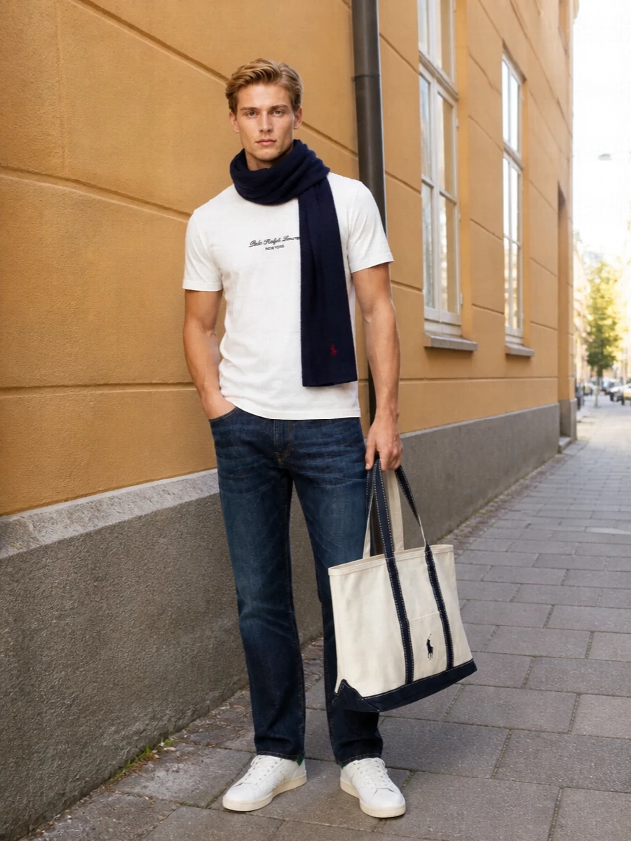 Polo ralph lauren tee dark jeans stan smith sneakers