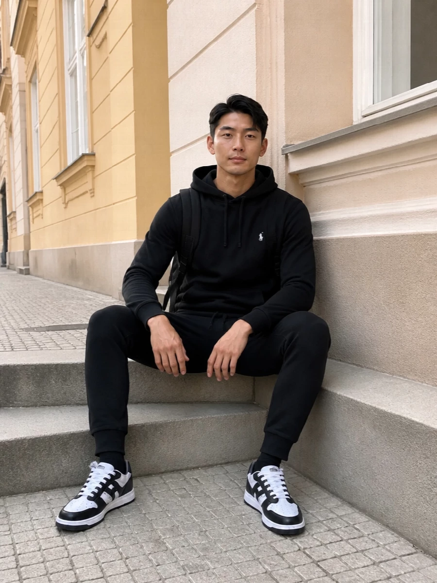 Ralph lauren hoodie black joggers hogan sneakers