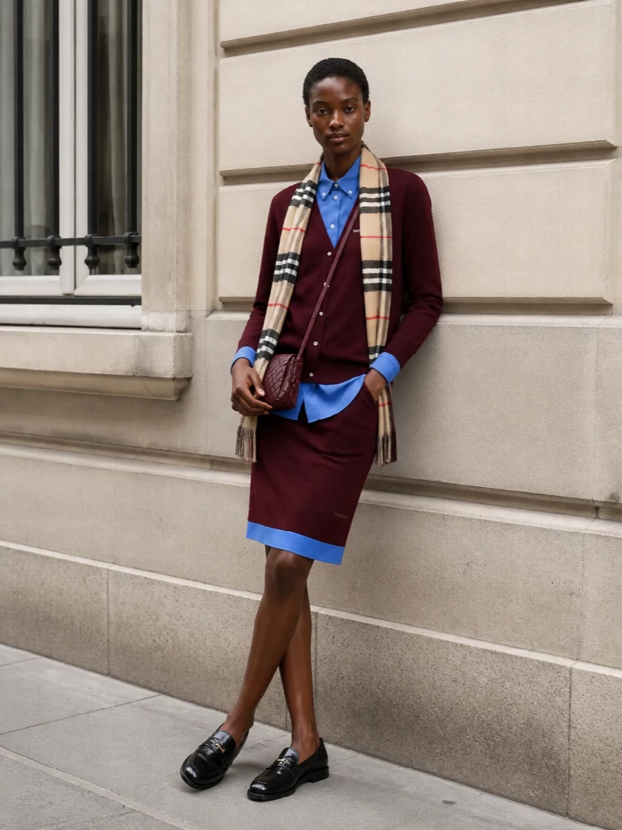 Miu miu collegiate knit skirt outfit loafers