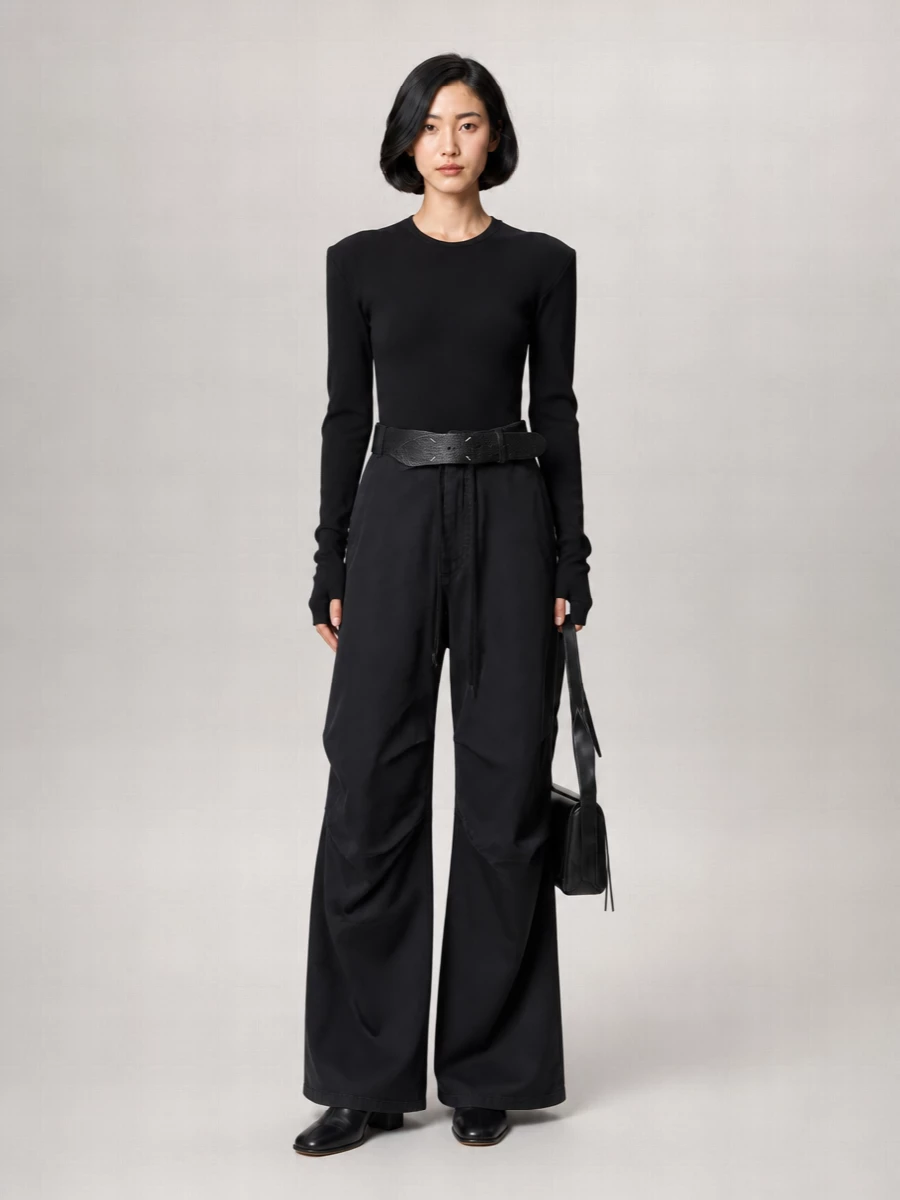 Mm6 Maison Margiela Cotton Draped Wide-Leg Trousers
