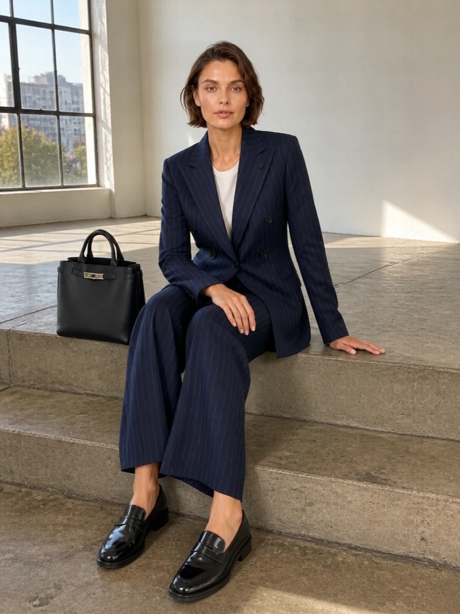Lardini pinstripe blazer navy trousers outfit