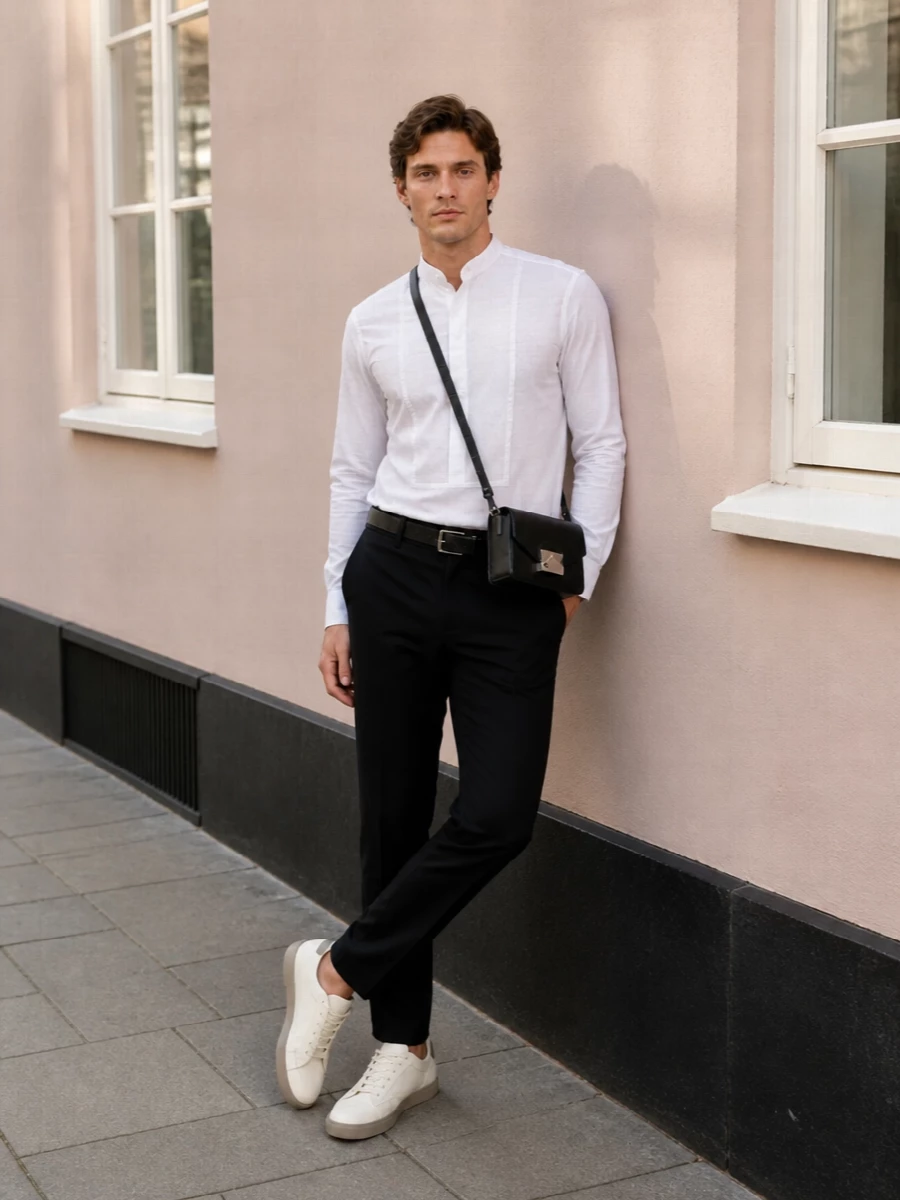Dolcegabbana mandarin shirt black tailored trousers