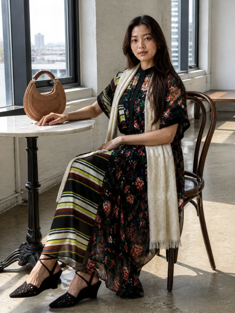 Sacai floral maxi dress woven wedge outfit