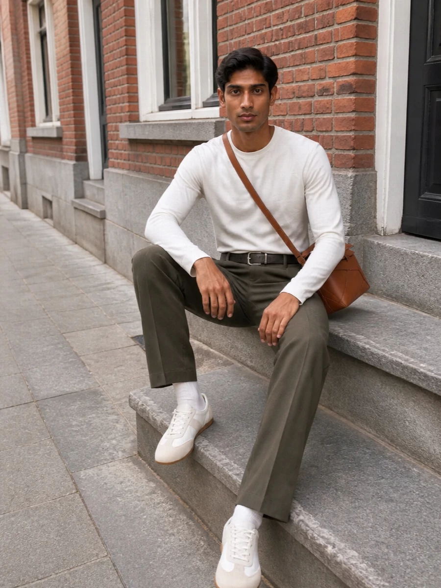 Lemaire tee pleated trouser loewe bag outfit