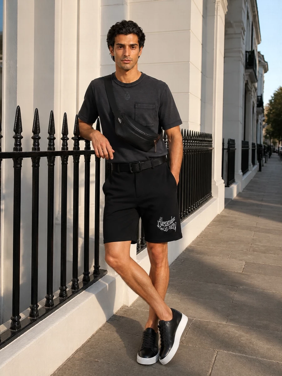 Alexander mcqueen black logo shorts outfit