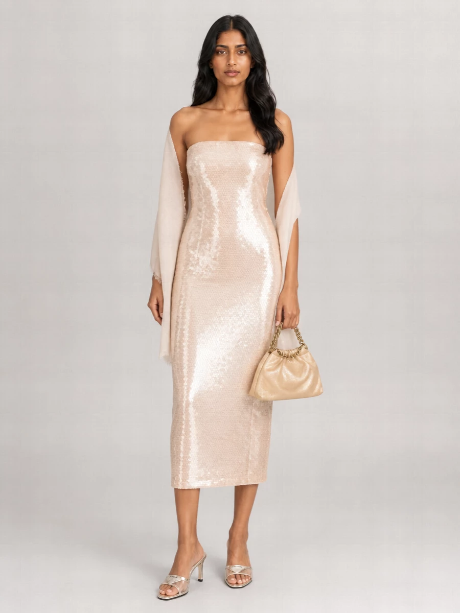 Sportmax Strapless Sequin Embellished Midi Dress