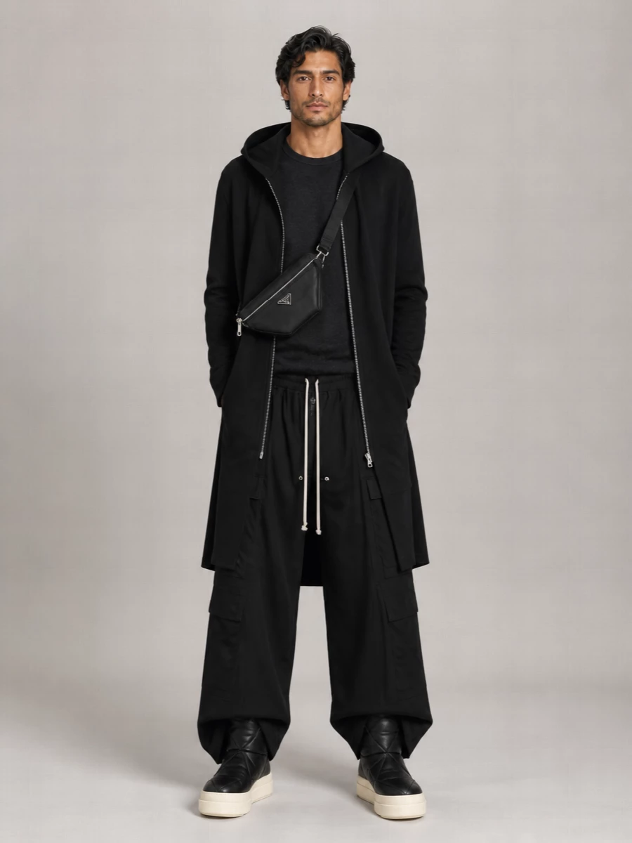 Rick Owens Wool Hooded Long-Sleeve Raincoat