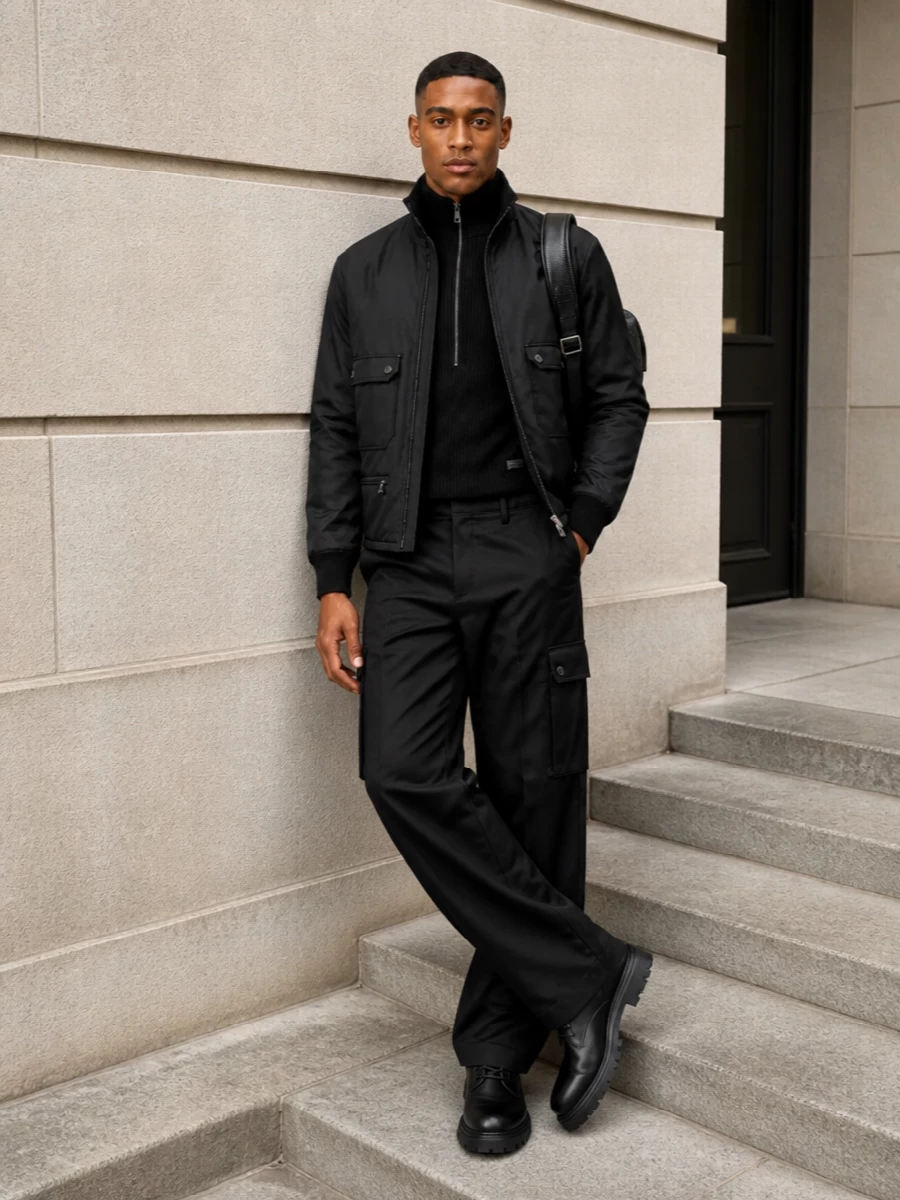 Dolce gabbana black bomber cargo pants outfit