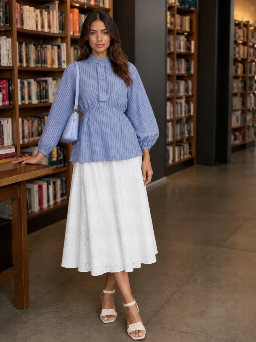 Zimmermann striped tunic white midi skirt outfit