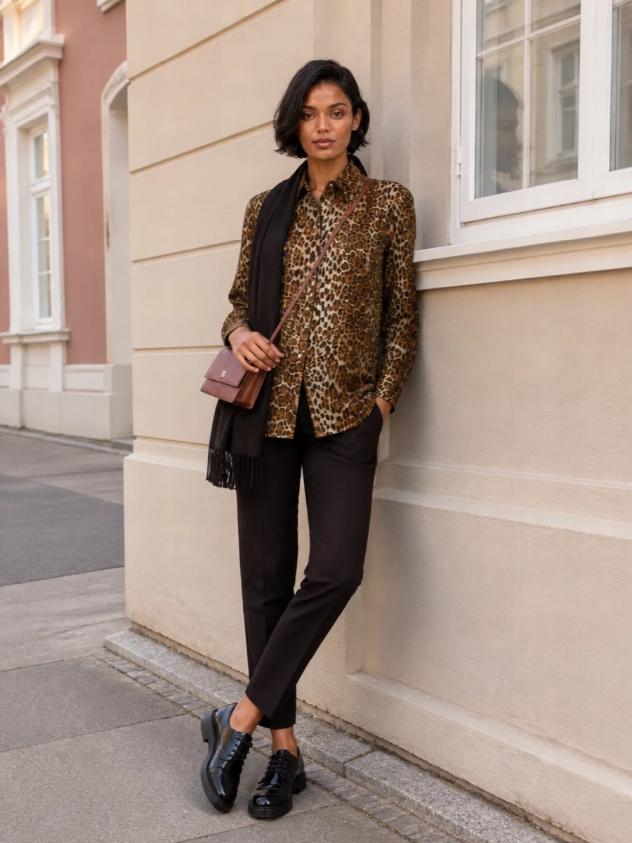 Max mara leopard shirt espresso tailored trousers