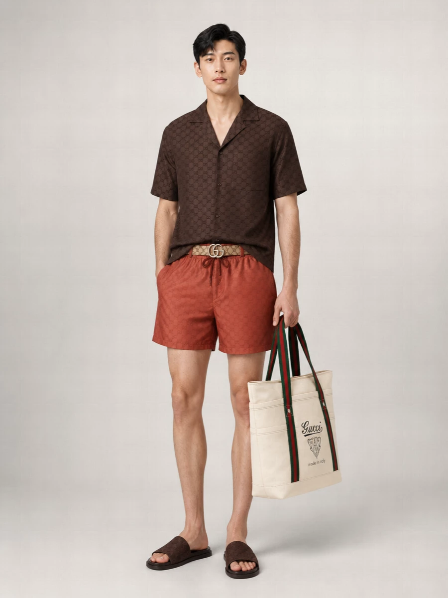 Gucci Logo Print Swim Shorts