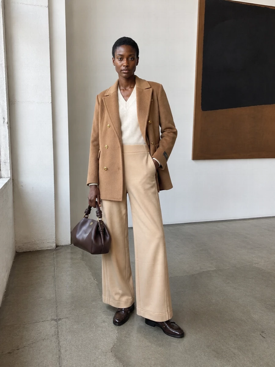 Ganni camel blazer max mara wide leg trousers