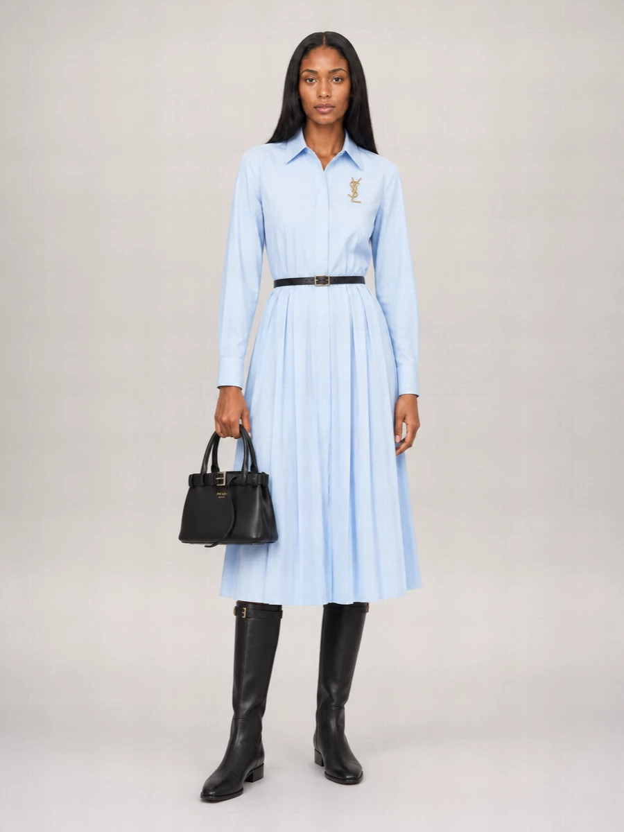 Prada Cotton Poplin Belted Shirt Midi Dress