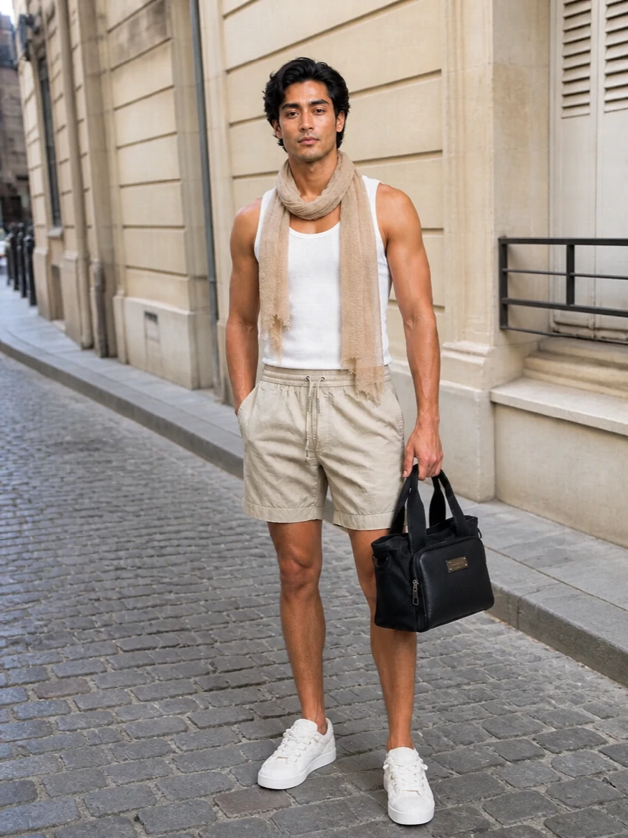 Dolce gabbana tank beige shorts white sneakers