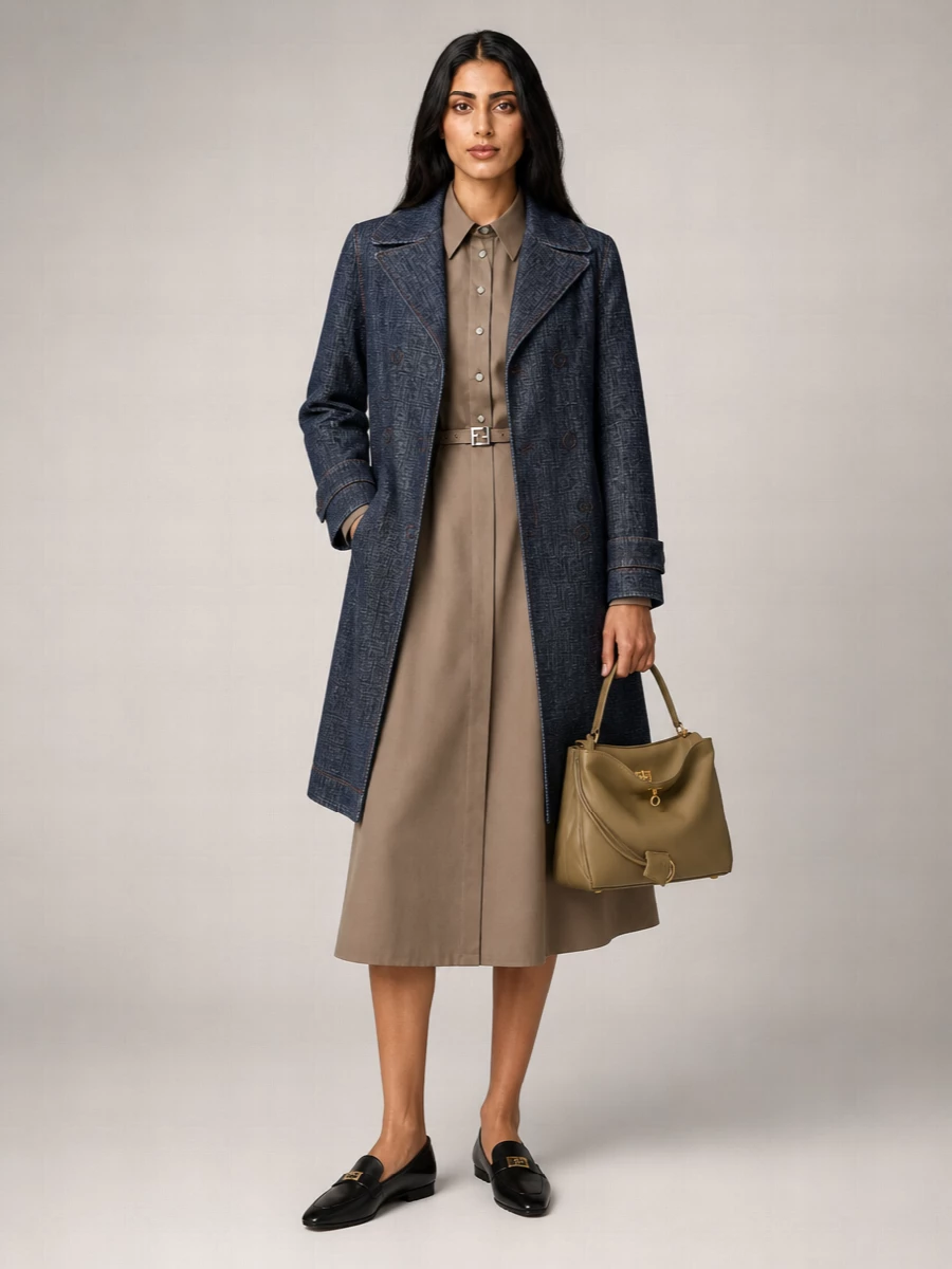 Fendi Padded Denim Double Breasted Coat