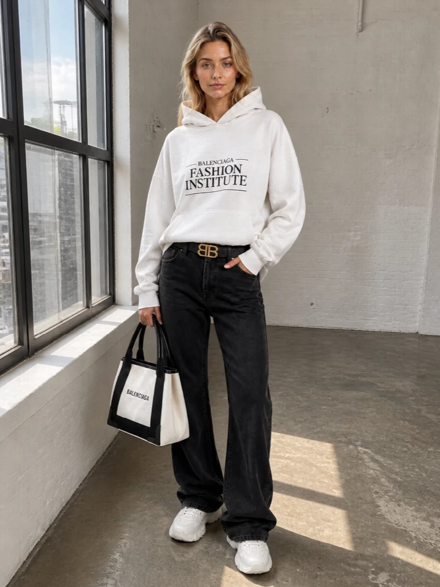 Balenciaga hoodie black jeans chunky sneakers