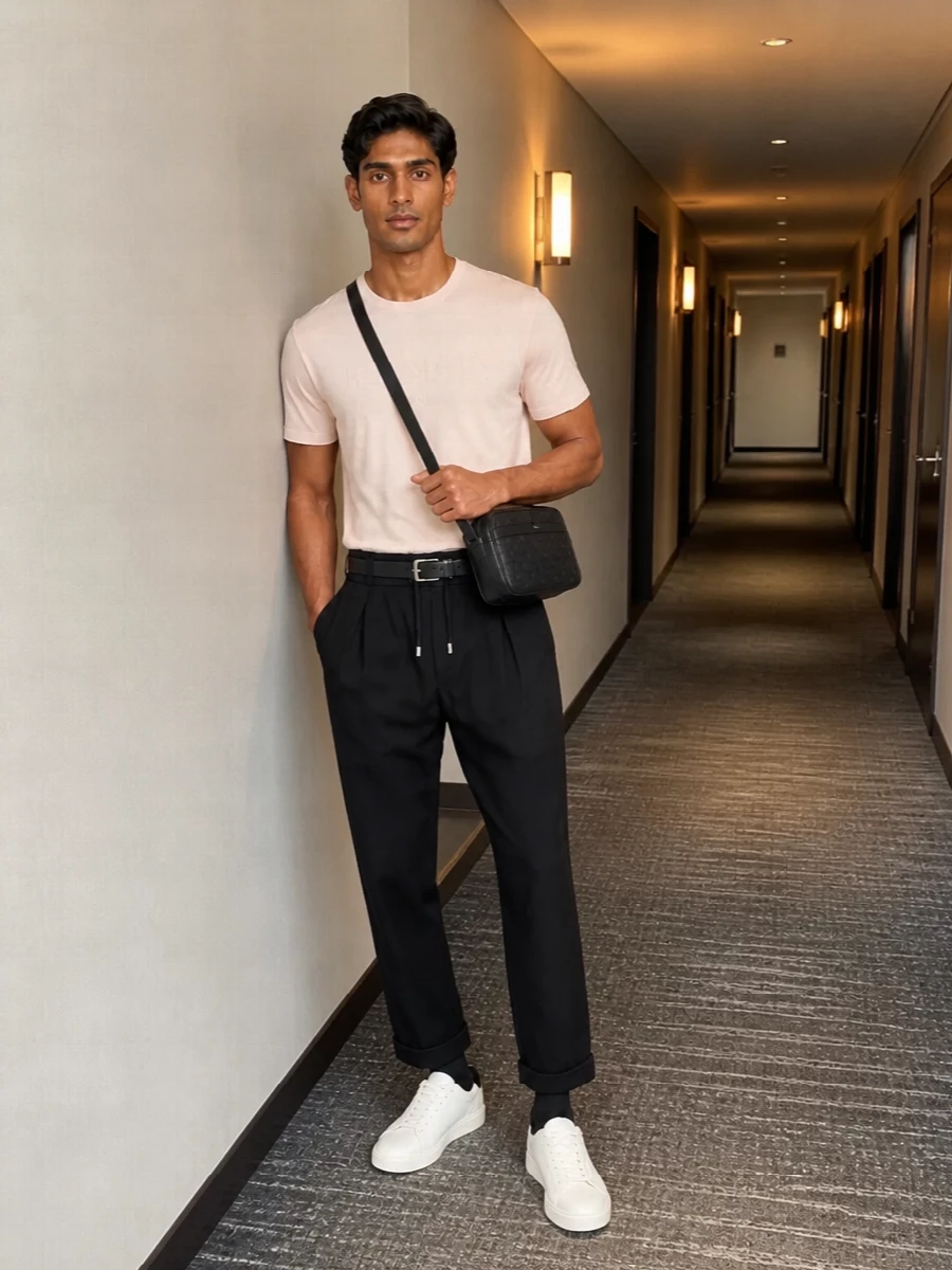 Balmain logo tee black trousers sneakers