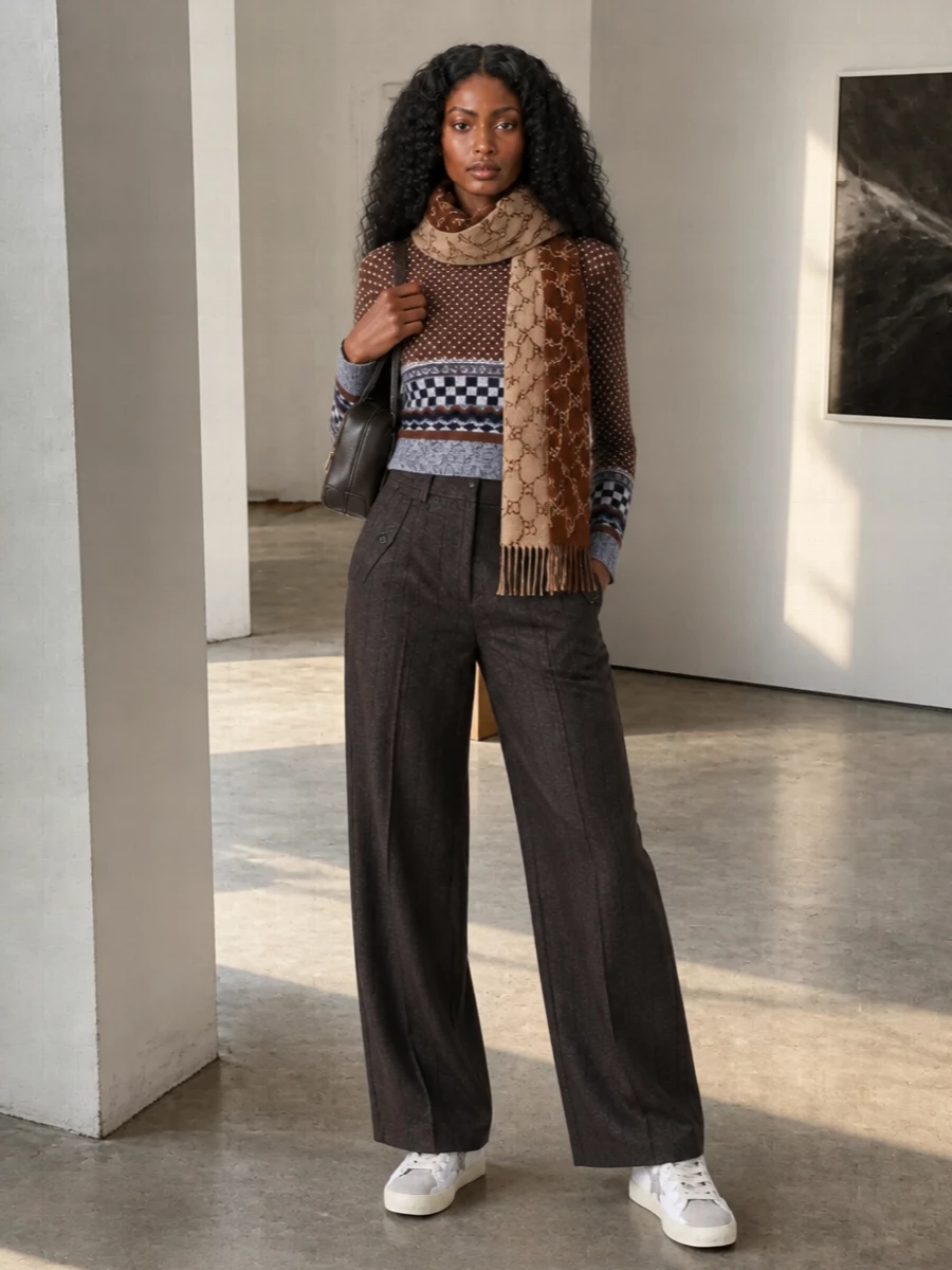 Golden goose cropped sweater wide leg trousers