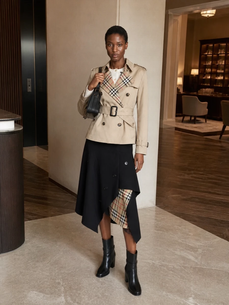 Burberry trench black midi skirt boots