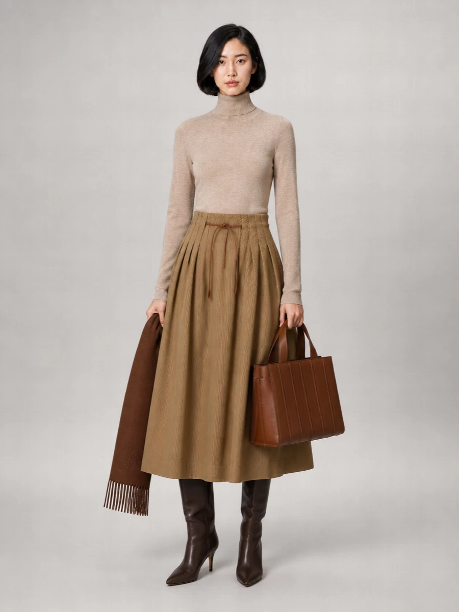 Max Mara Cotton High-Rise Pleated Midi Skirt