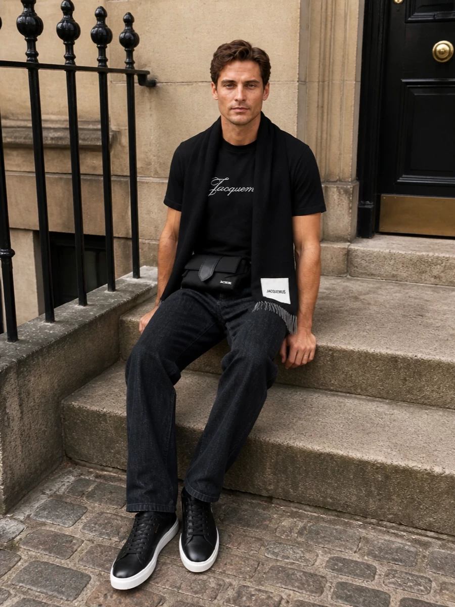 Jacquemus black tee washed black jeans outfit
