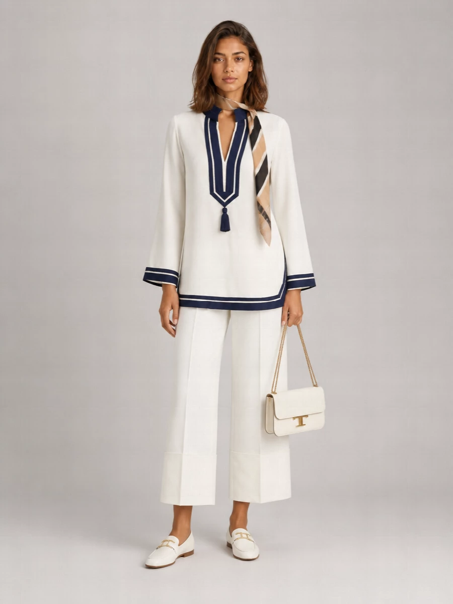 Tory Burch Cotton V-Neck Long-Sleeve Tunic Dress
