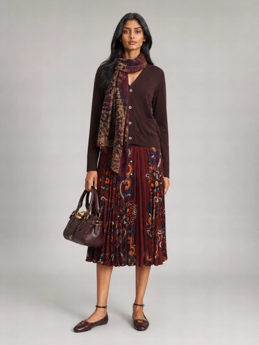 Sacai Floral-Print Pleated Skirt