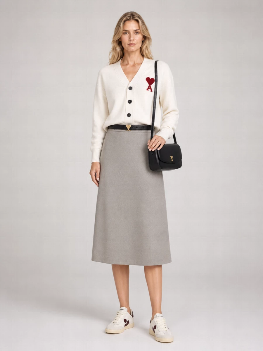 Ami Paris Wool V-Neck Long-Sleeve Cardigan