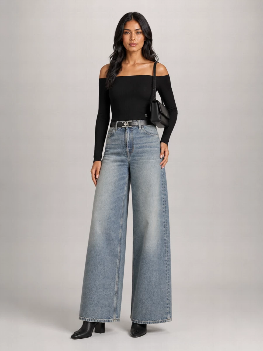 Courrèges Denim Low-Rise Wide-Leg Baggy Jeans