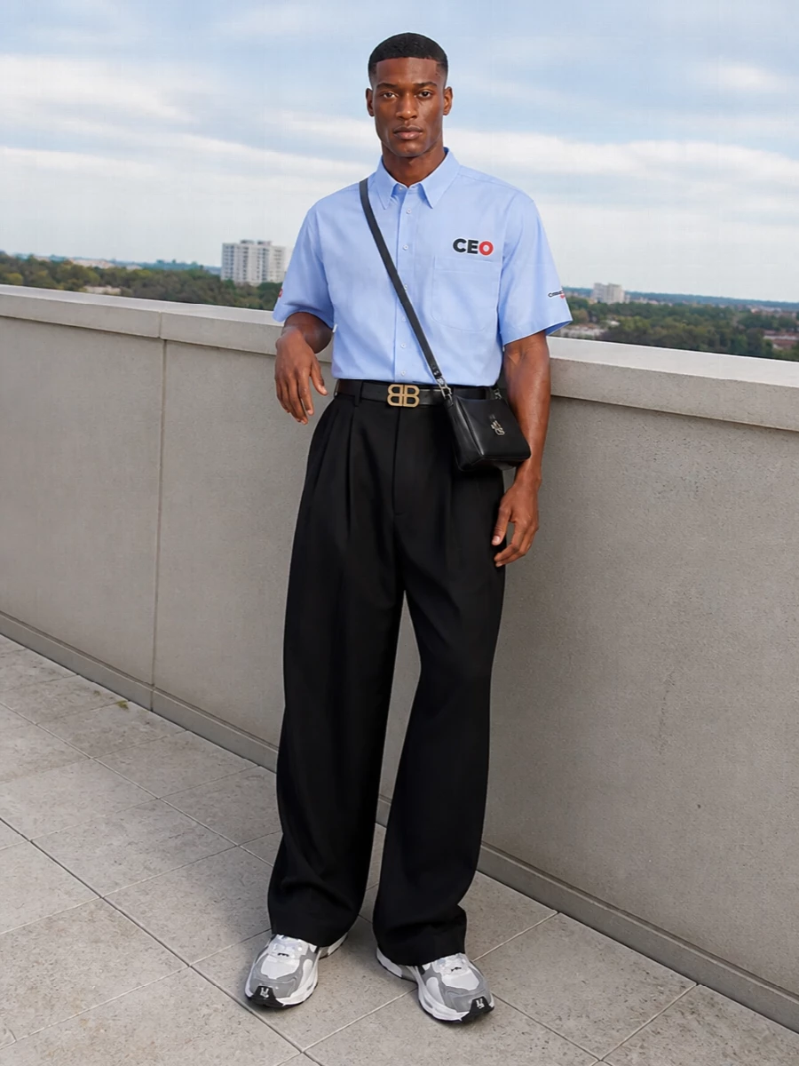Balenciaga ceo shirt wide leg trousers sneakers